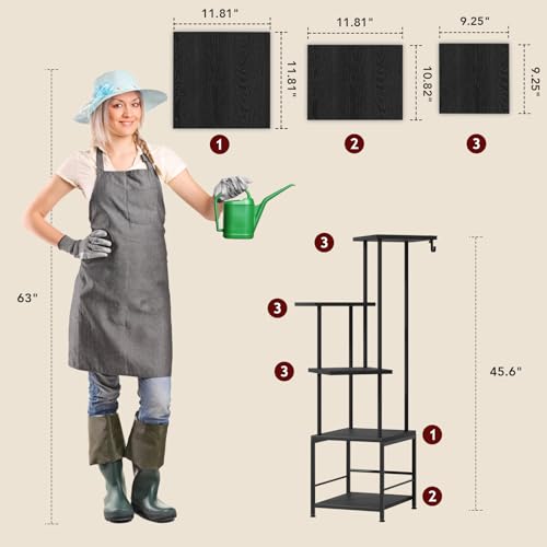 Homsorout Plant Stand Indoor with Grow Light - 5-Tier Metal Plant Shelf with Hanging Basket Hook, Corner Tall Flower Holder for Multiple Plants, Living Room Balcony Garden Patio, Black - color: Black, size: 5-Tier