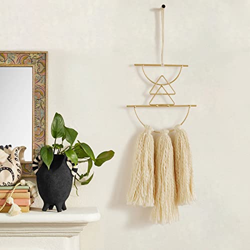 IOWER Boho Wall Decor Macrame Wall Hanging Small Metal Wall Art Cute Wall Decor For Living Room Bedroom(Ivory, 13"Lx4.7"w) - color: Beige