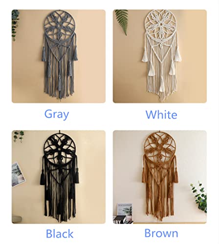Dream Catcher Tapestry Boho Macrame Cotton Woven Handmade Bohemian Art with Tassel Craft Ornament for Bedroom Living Room Apartment Nursery 12x32 Inch - color: Brown