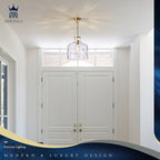 12" Farmhouse Pendant Light, Hand-Blown Clear Hammered Glass Hanging Light Fixture with Brass Gold Finish, Adjustable Chain Ceiling Light for Kitchen Island, Dining Room, Hallway, E26 Socket - color: Chain Gold