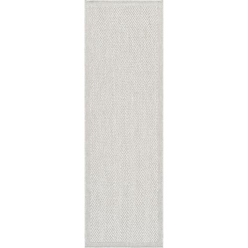 CAMILSON Indoor and Outdoor Runner Rug Off-White Herringbone Seagrass Boho Design Easy-Cleaning Non Shedding Fiber Living Room Bedroom Garden Patio and Kitchen Washable Outside Carpet Alfombras (2x7) - color: Herringbone/Bone, size: 2' x 7' (Rectangular)