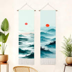 seewan 2 Pack Long Vertical Wall Tapestry, Boho Nature Landscape & Floral Aesthetic Wall Hanging for Bedroom Living Room Home Decor, Long Narrow Art Tapestry with Sunrise Mountain Botanical Designs, 13" × 51" (Blue Ridge Sunrise, 13"Wx51"H, Unframed) - co