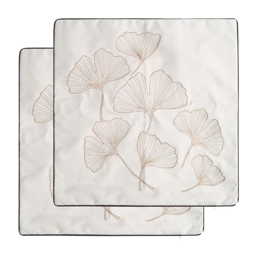Embroidery Throw Pillow Covers 18x18 Fine Thread Golden Ginkgo Leaves Home Decor Floor Pillow Cover for Couch 100% Cotton Cushion Cover Embroidered Throw Pillow Case 45x45cm, 2 Pieces - color: Golden Ginkgo Leaves