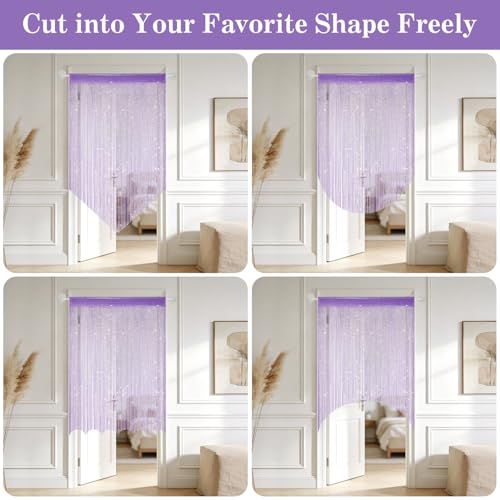 2 Pack 39 x 79 Inch String Curtains for Doorway, Home Decor Sequin Glitter String Curtain Boho Doors Tassel for Windows, Closet, Living Room, Bedroom, Hallway, Party (Purple) - color: Purple