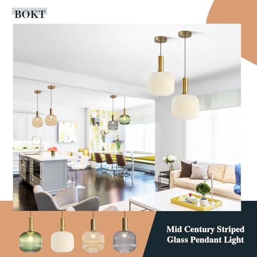 BOKT Pendant Lights Kitchen Island Brass Modern Gold Pendant Light Fixtures 7.9" Vintage Adjustable Height Hanging Lamp with Milk White Glass Shade for Entryway Dining Room Hallway - color: Milk White