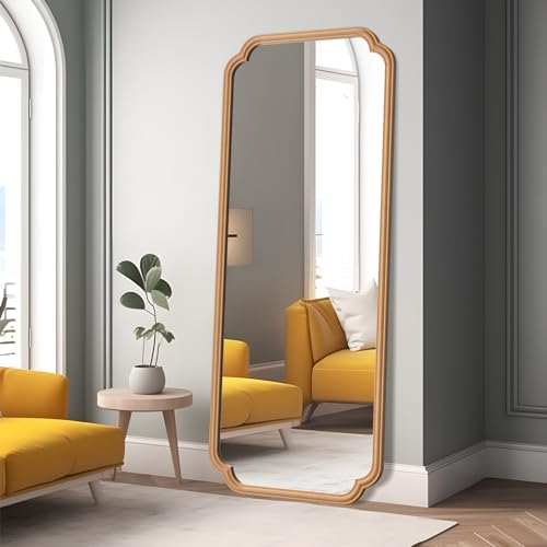 Ferytange Natural Wood Framed Bathroom Mirror for Wall, 60X24 Inch Wood Bathroom Vanity Mirror Farmhouse, Large Rounded Rectangle Mirror, Tempered Glass, Hangs Horizontally or Vertically - color: Natural Wood, size: 60"L x 24"W