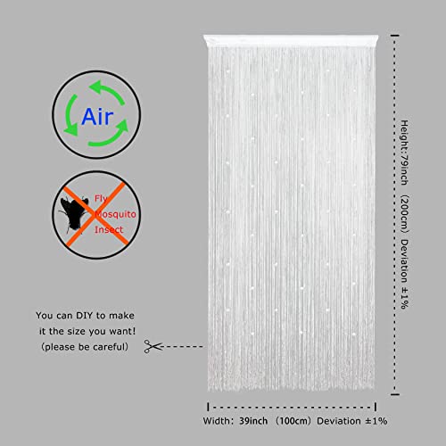 YaoYue Beaded Curtain Door String Curtains for Doorway Tassels Beads Hanging Fringe Hippie Room Divider Window Hallway Entrance Wall Closet Bedroom Privacy Decor (39×79in/100×200cm, White) - color: White, size: 39"W x 79"L (Pack of 1)