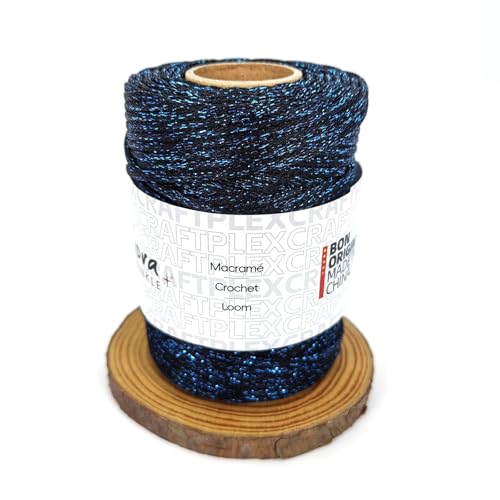3mm Sparkle Polyester Macramé Cord - 150g/66yds Metallic Glitter Braided Cord for Crocheting Bags, Baskets, Macramé Plant Hangers & DIY Crafts, Machine Washable (13#Black Blue) - color: 13#black Blue