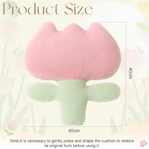 Pink Easter Tulip Pillows Flowers Throw Pillows 15.75 Inch Tulip Plush Floor Cushions Farmhouse Style Cotton Tufted Pillowcases for Sofa Couch Bed Chair Room Decoration
