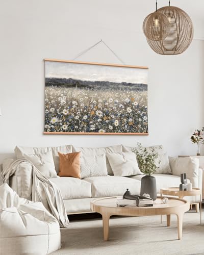 VIYYIEA Extra Large Canvas Wall Art, 36x54 Inch Vintage Wildflower Landscape, Neutral Floral Meadow Wall Decor for Living Room or Bedroom, Above Sofa - color: Blooming Field Flowers