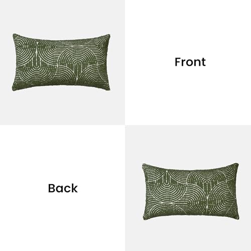 AELS Boho Decorative Textured Lumbar Pillow Covers 12x20, Modern Mid Century Rainbow Tufted Lumbar Pillow Case, Farmhouse Rustic Geometric Woven Cushion Case for Bed Couch Sofa, Olive Green - color: Olive Green, size: 20" x 12" (Pack of 2)