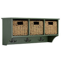 SAFAVIEH Home Collection - Finley Dusty Green Wall Mounted 3-Basket Storage Rack with Hooks & Seagrass Baskets (HAC5700G) - color: Dusty Green