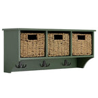 SAFAVIEH Home Collection - Finley Dusty Green Wall Mounted 3-Basket Storage Rack with Hooks & Seagrass Baskets (HAC5700G) - color: Dusty Green