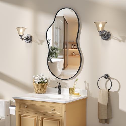 Hasipu Irregular Wall Mirror - 35"x20" Asymmetrical Mirror, Modern Decorative Mirrors for Living Room, Entryway, Hallway, Bathroom, Bedroom,Wall Mounted Home Decor (Black) - color: Black, size: 35"L x 20"W