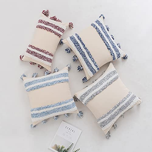 Boho Lumbar Throw Pillow Cover Tufted Woven Decorative Pillowcase with Tassel Rectangle Farmhouse Stripe Cushion Cover for Sofa Bed Living Room (Gray,12x20 Inch) - color: Gray, size: 20" x 12" (Pack of 1)