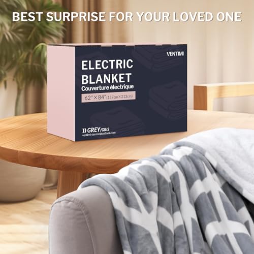 VENTIMI Electric Blanket Twin, 62" x 84" Heated Blanket with 9 Heat Levels & 2 to 10 Hours Auto Off, Fast Heating Blankets with ETL & FCC Certification, Grey - color: Grey, size: Twin