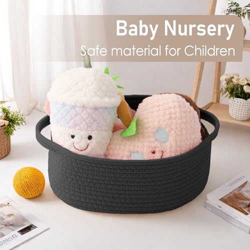 JMvicyroam Woven Basket,Small Rope Storage Bin with Handles & Ribbon Bag, Organizer for Shelves Closets,Gift Basket Empty for Birthday,Books,Dog Toys, Black - color: Black, size: 1 Pack