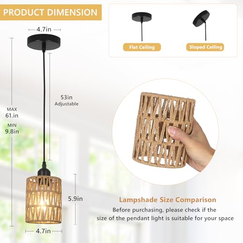 LAMSU 3 Pack Rattan Pendant Lights Kitchen Island, Farmhouse Pendant Lighting with Hand Woven Wicker Shade, Boho Chandelier Light Fixtures Ceiling Hanging for Dining Room Bedroom Foyer Hallway - size: 3 Pack