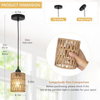 LAMSU 3 Pack Rattan Pendant Lights Kitchen Island, Farmhouse Pendant Lighting with Hand Woven Wicker Shade, Boho Chandelier Light Fixtures Ceiling Hanging for Dining Room Bedroom Foyer Hallway - size: 3 Pack
