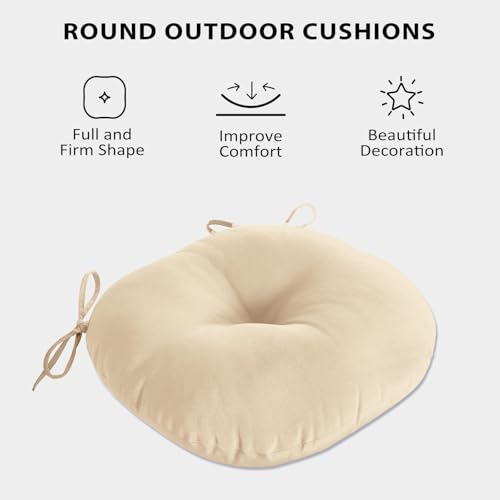 Round Outdoor Chair Cushions, Tufted Bistro Chair Cushions with Ties, Thickened Round Seat Cushion for Patio Furniture, 2 Pack, 15x15 Inch, Cream - color: Cream, size: 2 Count (Pack of 1)