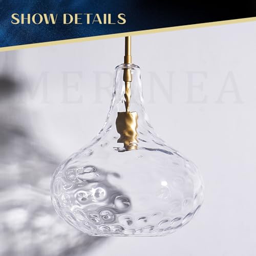 11" Hand-Blown Clear Glass Pendant Light with Hammered Texture, Gold Finish Adjustable Hanging Light Fixture for Kitchen Island, Dining Room, Hallway, Living Room - color: Gold Rod
