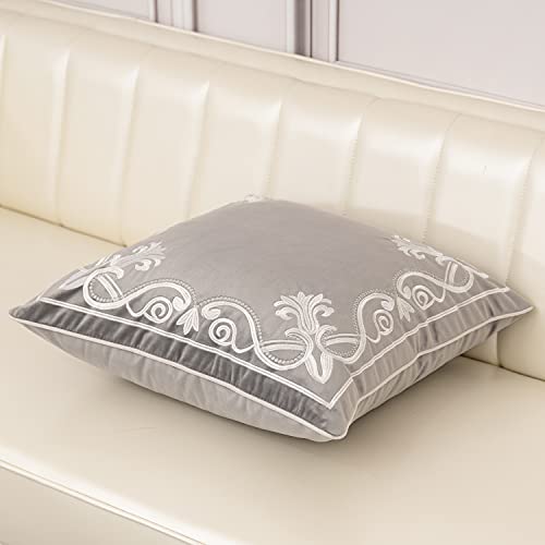 Aeckself European Floral Pillow Cover 18x18 Inch, Luxury Velvet Embroidered Decorative Throw Pillow Cover for Couch Bedroom Living Room, Grey and White - color: Gray, size: 18" x 18" (Pack of 1)