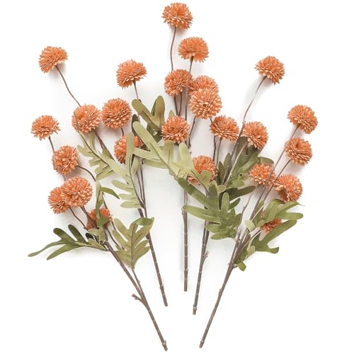 Floroom 5pcs Burnt Orange Faux Silk Mums Artificial Flowers, Bulk Fake Small Mini Chrysanthemums with Stems for DIY Wedding Centerpieces Floral Arrangements Vase Fillers Home Decorations - color: Burnt Orange, size: 5pcs