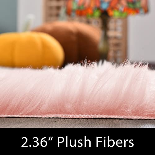 Latepis Pink 2x3 Faux Fur Rug for Bedroom Decor for Teen Girls Throw Fuzzy Fluffy Furry Sheepskin Rug for Sofa Cushion Luxury Home Décor Rectangle - color: Pink, size: 2' x 3' (Rectangular)