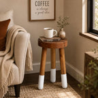 Teak 11.8" Round Dip Dyed Teak Stool | Wood Accent Side Table | Wood Plant Stand (20" Tall White) - color: 20" Tall White