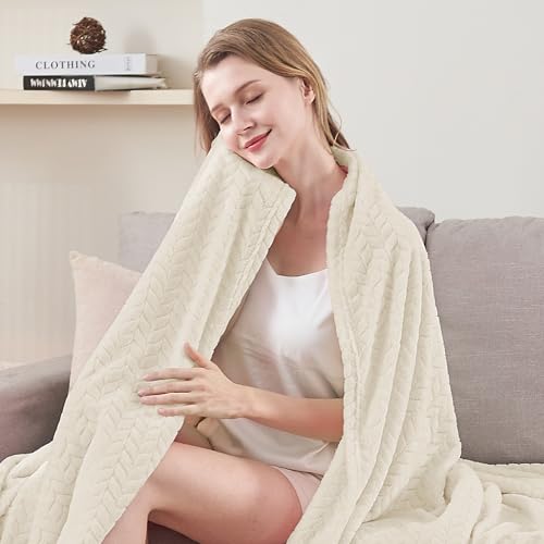 inhand Fleece Twin Blanket for Bed Cream White Throw Blanket for Couch Super Soft Cozy Warm Blankets and Throws Lightweight Fuzzy Large Blanket for Sofa Bed Office,50x60 inches - color: Cream White, size: Twin/Twin XL-60x90 IN