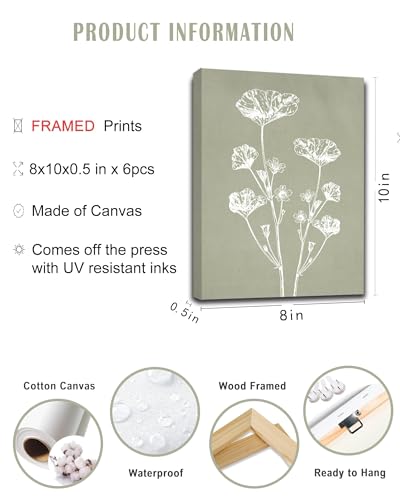 Drsoum Botanical Wall Art Framed Boho Wall Art Decor Wooded Minimalist Vintage Print Modern Rustic Farmhouse Home Kitchen Decor 8x10inx6pcs - color: vintage plant wall art, size: 8"x10"x6pcs