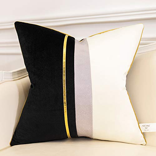 Avigers 16 x 16 Inches Black White Gold Leather Striped Patchwork Velvet Cushion Case Luxury Modern Throw Pillow Cover Decorative Pillow for Couch Living Room Bedroom Car - color: Black, size: 16" x 16" (Pack of 1)