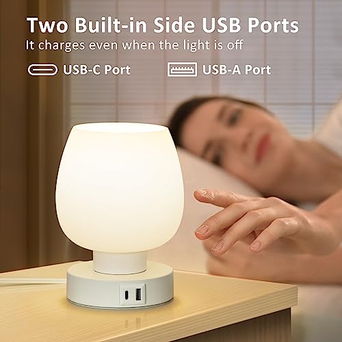 Touch Bedside Table Lamp - Small Lamp for Bedroom with USB C+A Charging Ports 3 Way Dimmable, Nightstand Desk lamp with White Opal Glass Lamp Shade Warm LED Bulb Included, Simple Design Gifts - color: USB-white_1pack, size: USB