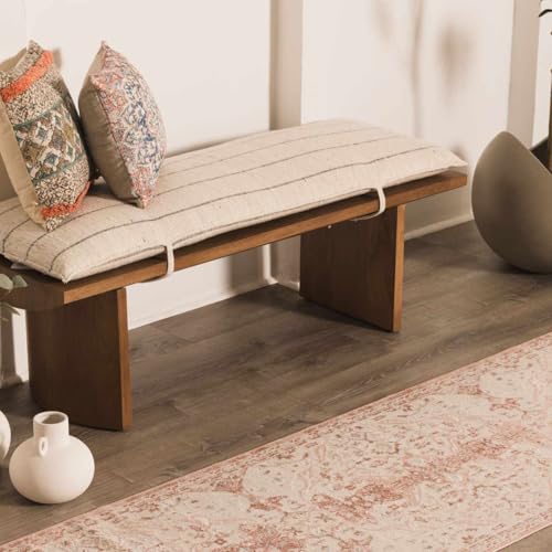 Hauteloom Isidore Boho Vintage Floral Area Rug - Farmhouse Traditional Medallion Carpet for Living Room, Bedroom, Dining Room - High Pile - Pale Pink, Peach, Cream, Blush - 5'2" x 7' - color: Pink, Gray / Zora, size: 5'2" x 7' (Rectangular)