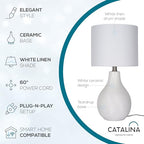 Catalina Lighting Ceramic Table Lamp for Office, Living Room, Dorm or Bedroom, Smart Home Compatible, Bulb Not Included, 18", White
