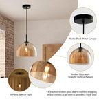 Modern Dome Pendant Lighting Fixture Kitchen Island, 11.8 Inch Large Boho Chandelier, Rustic Farmhouse Industrial Hanging Lamp Ceiling Lights with Amber Glass Bell Lampshade - color: Amber, size: 30CM