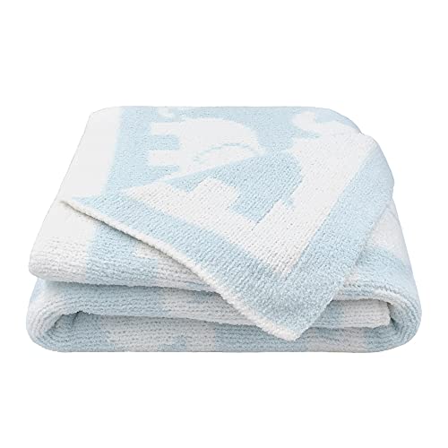 Living Textiles Blue Elephant Chenille Soft Baby Blanket Reversible Premium Cozy Fabric for Best Comfort -for Infant, Toddler, Newborn, Swaddle, Nursery, Boy, Unisex, Throw, Crib, Stroller, Gift 40x30 - color: Blue Elephant