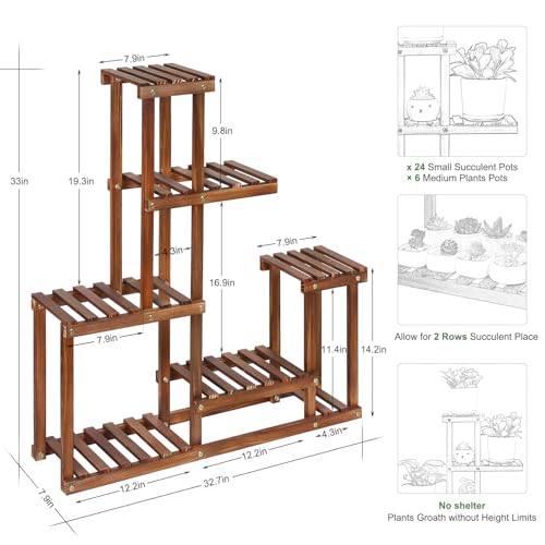 Wood Plant Stand Indoor Outdoor Multi Tiered Corner Plant Shelf Holder High Low Flower Rack Stand for Indoor Multiple Plants 9 Potted Organize Shelves in Living Room Garden Balcony Patio Yard