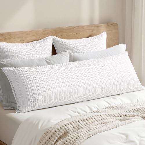 100% Cotton Waffle Weave Body Pillowcase, 1 Pack 14x36 Decorative Body Pillow Cover for Bed Couch Sofa, Neutral Long Cushion Sham Modern Farmhouse Home Decor, White - color: White, size: 36" x 14" (Pack of 1)