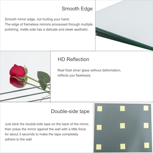 Ruomeng Full Length Wall Mirror Tiles, Gym Mirrors 12" x 15" x 4Pcs Square Wall Mounted Mirror, Frameless Mirror Tiles for Home Gym, Bedroom, Door - size: 15"x12"-4pcs