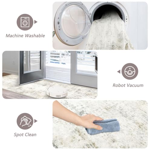 Capslpad 2.6x7 Light Beige Abstract Hallway Runner, Ultra Soft Fabric Washable Runner Rug, Non-Slip Rubber Backing, Stain Resistant Low Pile Runners for Hallways, Kitchen, Entryway, Bedroom, Laundry - color: Beige, size: 2'6" x 8' (Runner)