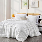 Chezmoi Collection 4-Piece Clip Jacquard Cotton Comforter Set Queen, Boho Chic Textured Tufted Basketweave Striped Bedding with Textured Woven Pillow Cushion, White - color: Yuki White, size: Queen