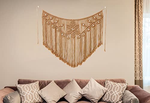 Youngeast Home Decor Leaf Shape Macrame Wall Hanging Woven Tapestry Bedroom Curtain Fringe Garland Banner Living Room Wall Decor Brown 39X31 inches - color: Brown