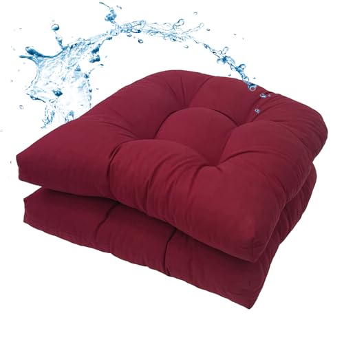 MTMR Outdoor Chair Cushions Set of 2, Water-Repellent 19”X19” Patio Chair Cushions with High Elasticity PP Cotton, No Fading Tufted Patio Furniture Cushions, Thick Seat Cushions for Outdoor Furniture - color: Burgundy