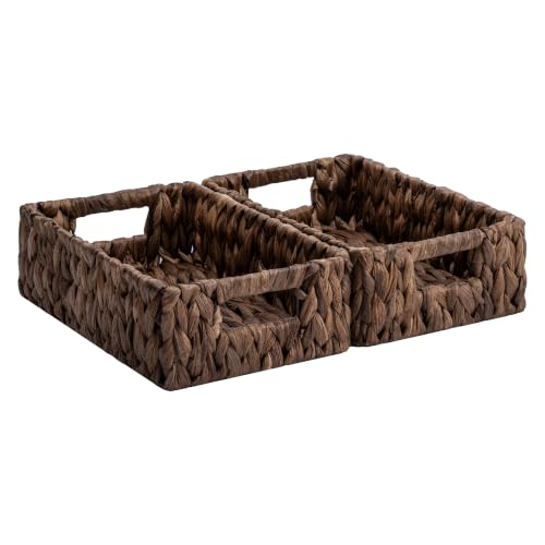 StorageWorks Wicker Baskets for Storage, Water Hyacinth Storage Baskets for Organizing, Wicker Storage Baskets for Shelves, Brown, 2-Pack, 11¼" x 7½" x 3½" - color: Brown (Water Hyacinth), size: 11¼"L x 7½"W x 3½"H