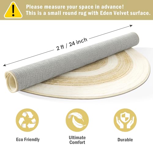 Carvapet 2 ft Round Washable Rug, Imitation Jute Low Pile Circle Carpet with Non Slip Rubber Backing, Foldable Stain Resistant Area Rug for Living Room Bedroom Office Bathroom - color: Sand, size: 2' (Round)