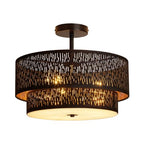 Modern Black Linen Drum Semi Flush Mount Ceiling Light with Pierced Design, Perfect Lighting Fixture for Bedroom, Dining Room, Kitchen, Living Room, or Hallway Chandelier Lamp - color: Black