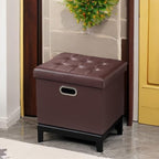 Storage Ottoman Foot Rest Stool, Small Leather Storage Ottomans Bench, Folding Foot Stool with Handles Lid, Foot Rest Under Desk for Living Room Bedroom, 17x13x13 in, Brown