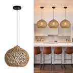 Farmhouse Rattan Pendant Lights 13.8" Wicker Hand-Woven Wicker Chandelier 1-Light Coastal Seagrass Hanging Light Fixture for Kitchen Island Bedroom Dining Room Hallway Entry Bar Restaurant - color: Coffee-A