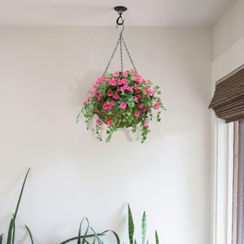 12 inch Metal Hanging Baskets for Plants Outdoor, 6 Pack Metal Wire Hanging Basket Planter with Coco Liner Flower Pots for Indoor Outdoor Garden Porch Patio, Heart-Shaped - size: 12" x 6 Pack, style: Heart